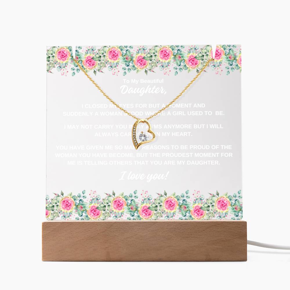 JGF Jewelry Gifts For Family Necklace and Acrylic Daughter Plaque from Mom and Dad