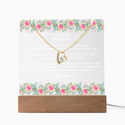 JGF Jewelry Gifts For Family Necklace and Acrylic Daughter Plaque from Mom and Dad