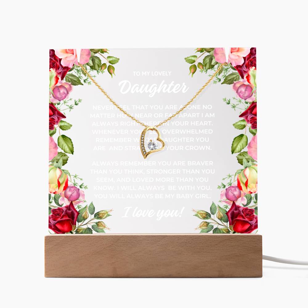 JGF Jewelry Gifts For Family Necklace and Acrylic Daughter Plaque from Mom and Dad Multicolor Display LED