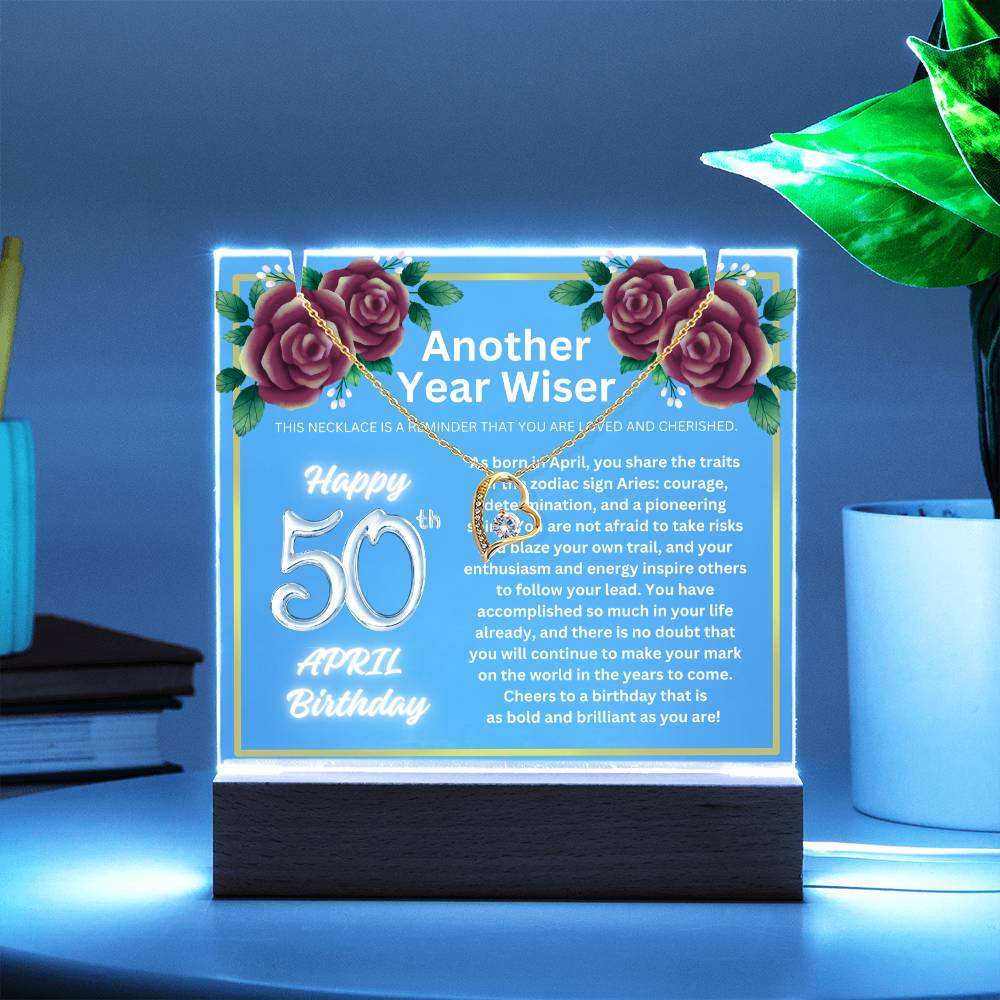 JGF Jewelry Gifts For Family April Happy 50th Birthday Jewelry Card Gifts For Her Necklace Women Party