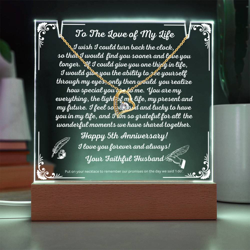 JGF Jewelry Gifts For Family To The Love of My Life Anniversary Heart Necklace on Acrylic Plaque