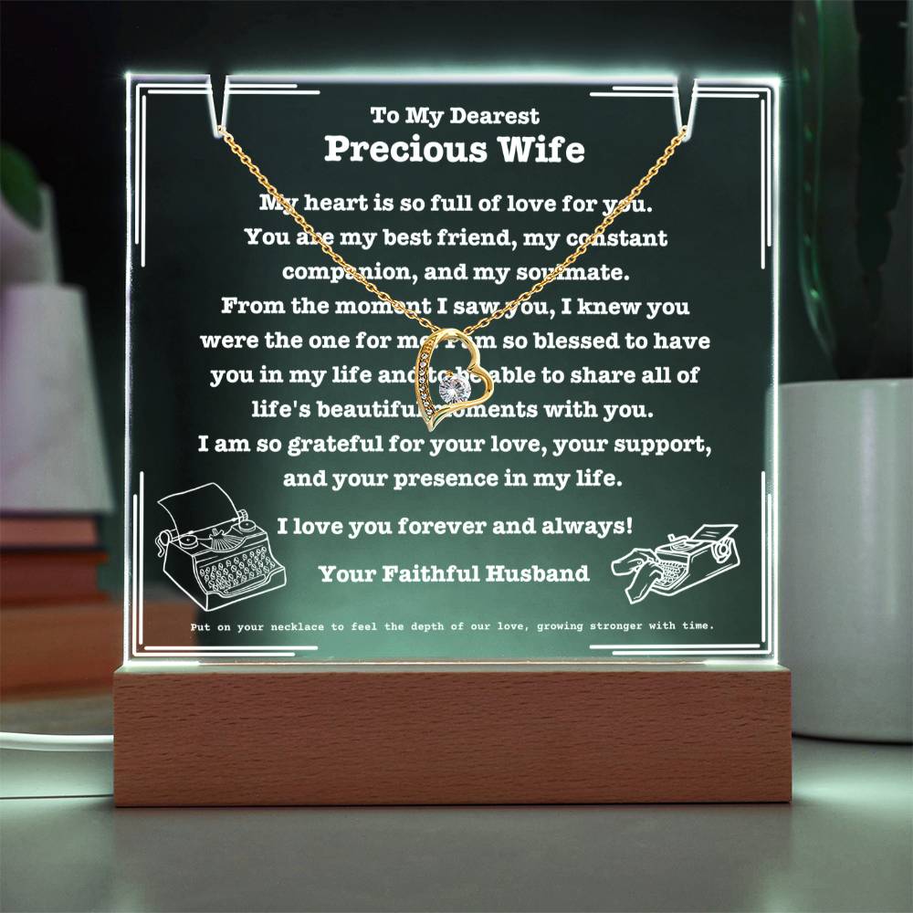 JGF Jewelry Gifts For Family To My Precious Wife Acrylic Plaque with Heart Necklace