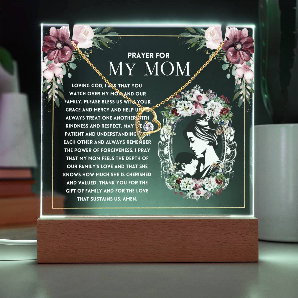 JGF Jewelry Gifts For Family I Love My Mommy A Prayer For My Mom Plaque From Daughter and Son with Heart Link Chain Pendant Charm Necklace