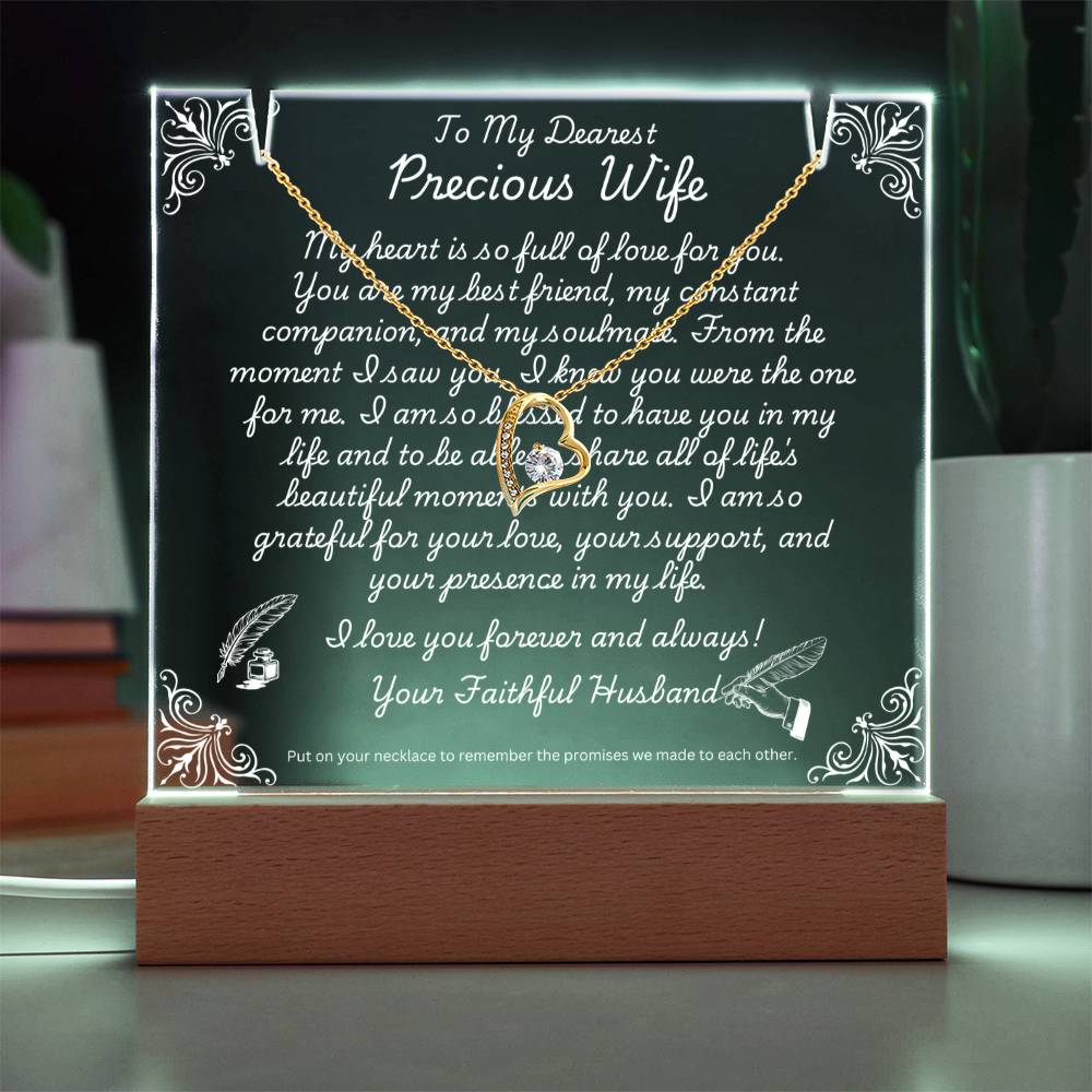 JGF Jewelry Gifts For Family To My Wife Necklace From Your Husband Heart-Shaped Necklace on Acrylic Plaque