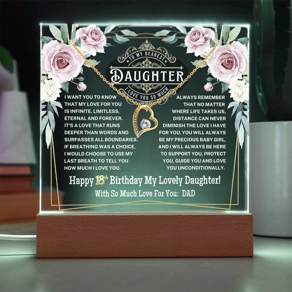 JGF Jewelry Gifts For Family To My Daughter Acrylic Plaque and Heart Necklace For Her Happy 18th Birthday From Dad