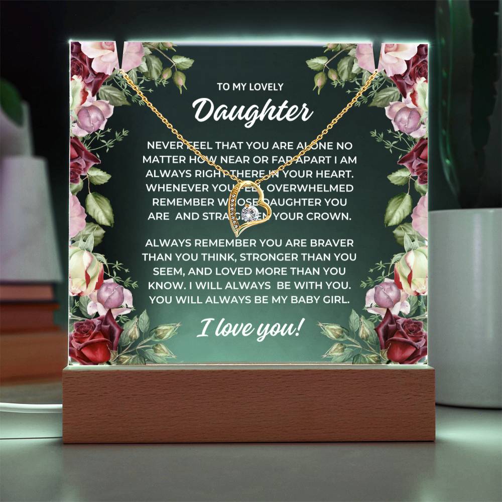 JGF Jewelry Gifts For Family Necklace and Acrylic Daughter Plaque from Mom and Dad Multicolor Display LED