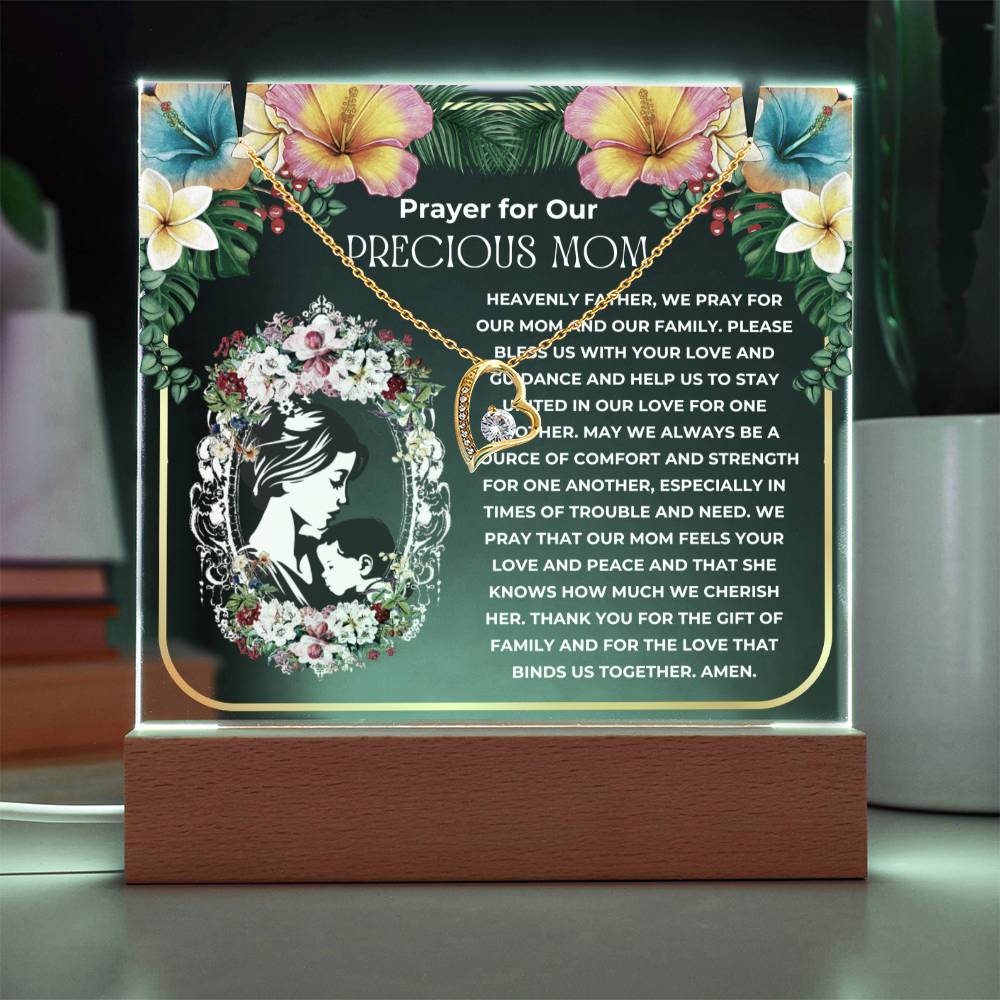 JGF Jewelry Gifts For Family I Love My Mommy Heart Necklace A Prayer For Our Mom Acrylic Plaque with LED Stand From Son and Daughter