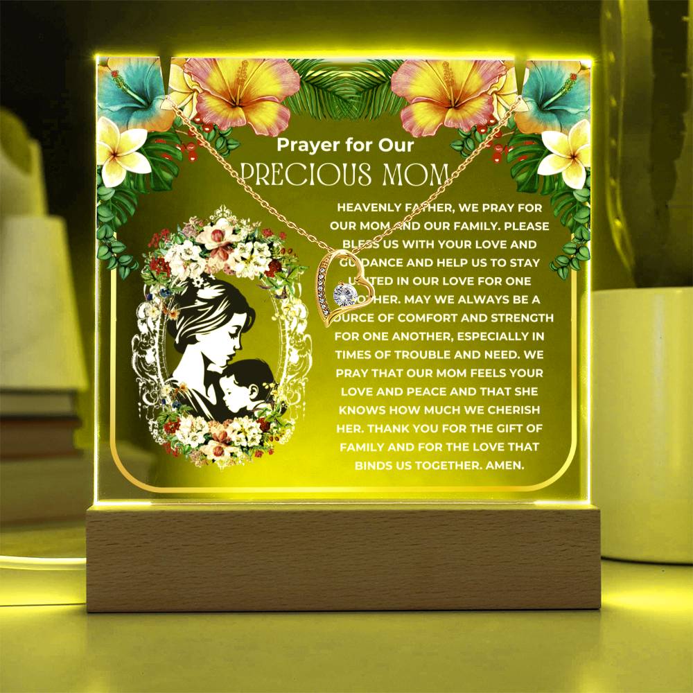 JGF Jewelry Gifts For Family I Love My Mommy Heart Necklace A Prayer For Our Mom Acrylic Plaque with LED Stand From Son and Daughter