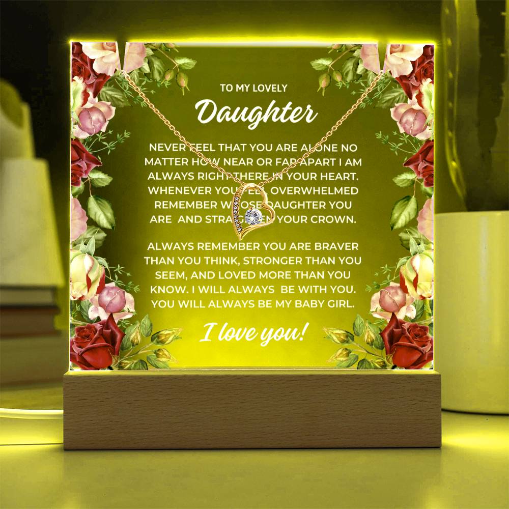 JGF Jewelry Gifts For Family Necklace and Acrylic Daughter Plaque from Mom and Dad Multicolor Display LED