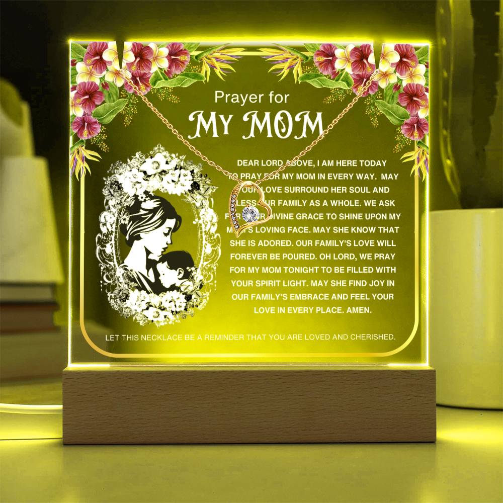 JGF Jewelry Gifts For Family Heart Link Chain Necklace Prayer For My Mom Acrylic Plaque from Daughter and Son with LED Sign Stand