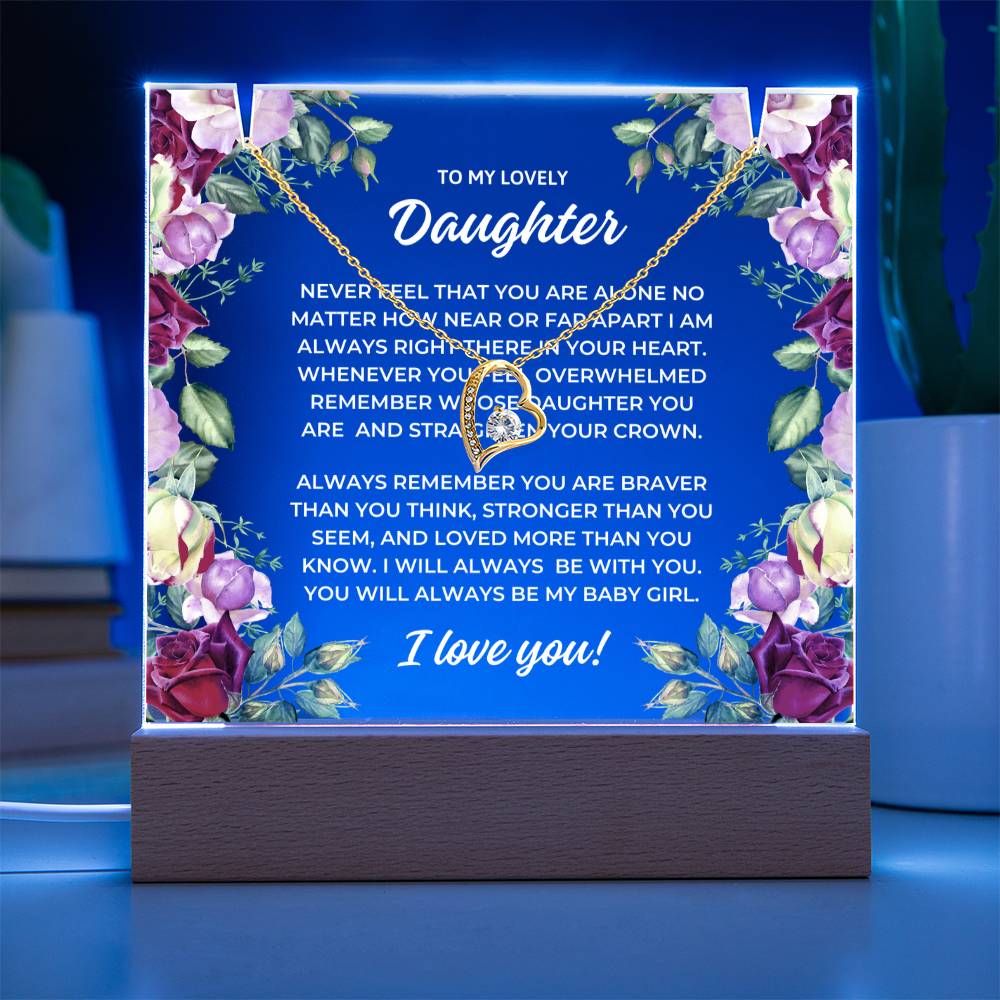 JGF Jewelry Gifts For Family Necklace and Acrylic Daughter Plaque from Mom and Dad Multicolor Display LED