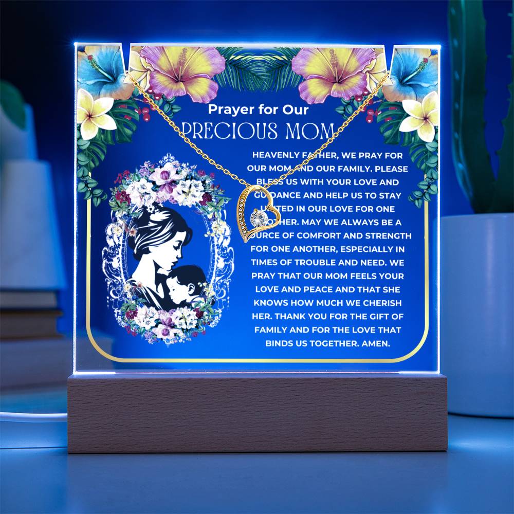 JGF Jewelry Gifts For Family I Love My Mommy Heart Necklace A Prayer For Our Mom Acrylic Plaque with LED Stand From Son and Daughter