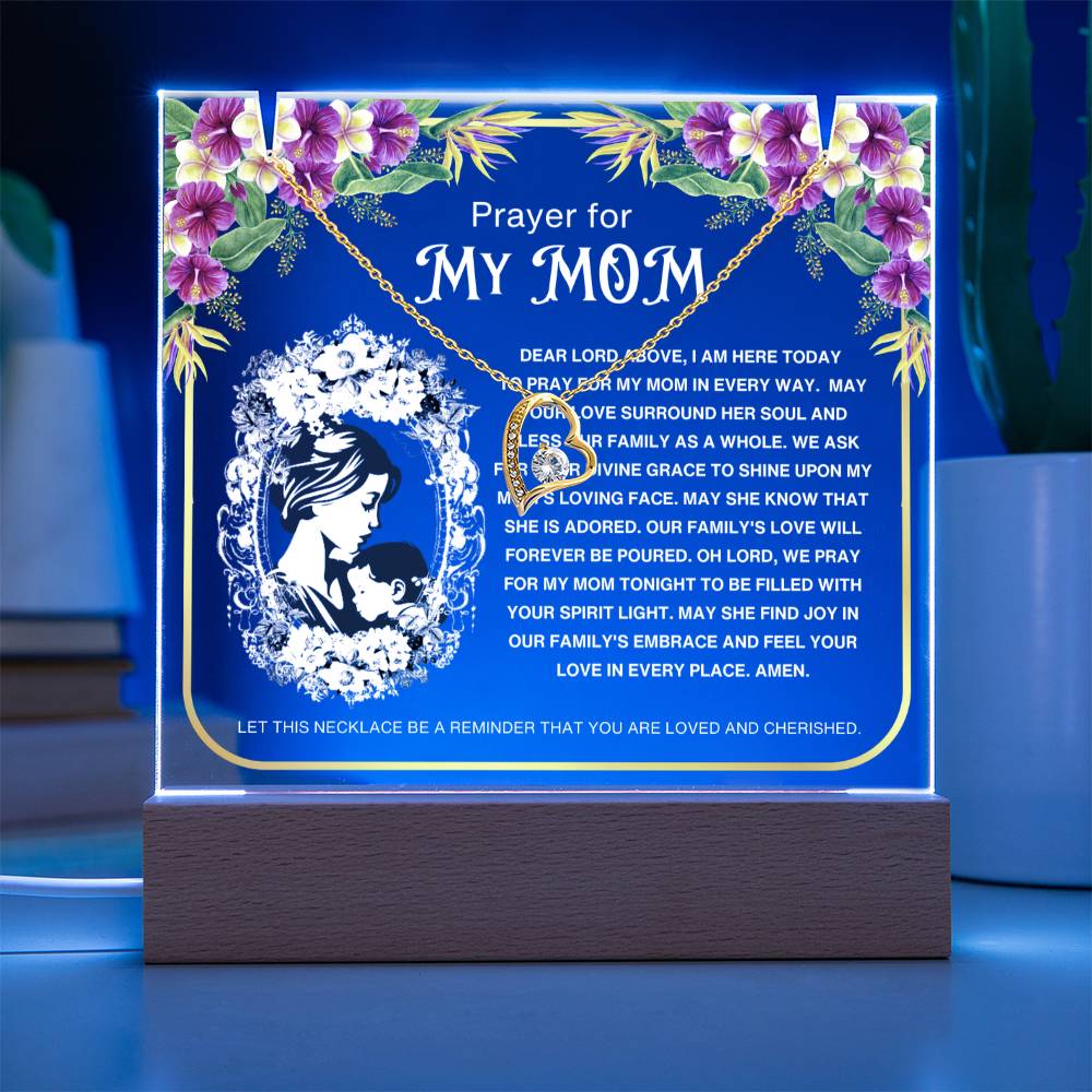 JGF Jewelry Gifts For Family Heart Link Chain Necklace Prayer For My Mom Acrylic Plaque from Daughter and Son with LED Sign Stand