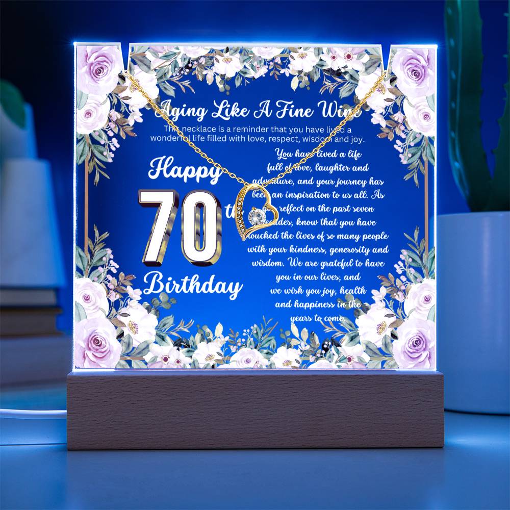 JGF Jewelry Gifts for Family Happy 70th Birthday Heart Necklace on Acrylic Plaque Gifts For Women Turning 70 Year Old