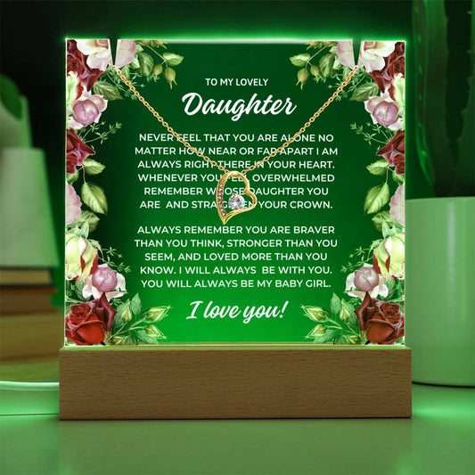 JGF Jewelry Gifts For Family Necklace and Acrylic Daughter Plaque from Mom and Dad Multicolor Display LED