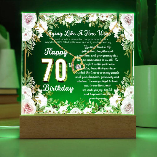 JGF Jewelry Gifts for Family Happy 70th Birthday Heart Necklace on Acrylic Plaque Gifts For Women Turning 70 Year Old