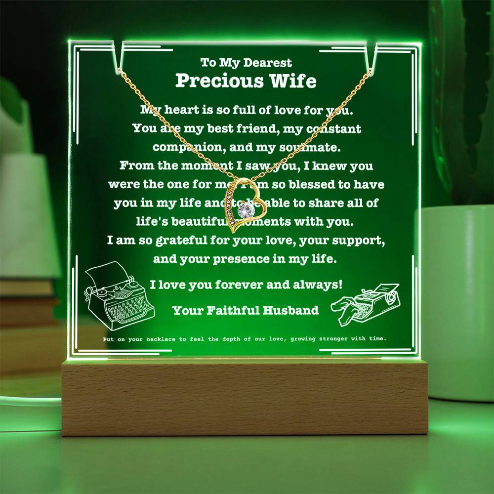 JGF Jewelry Gifts For Family To My Precious Wife Acrylic Plaque with Heart Necklace