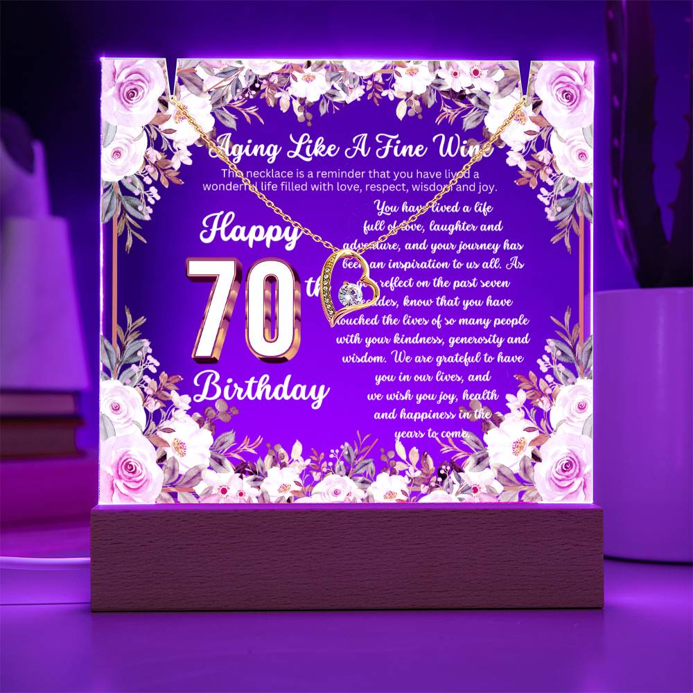 JGF Jewelry Gifts for Family Happy 70th Birthday Heart Necklace on Acrylic Plaque Gifts For Women Turning 70 Year Old