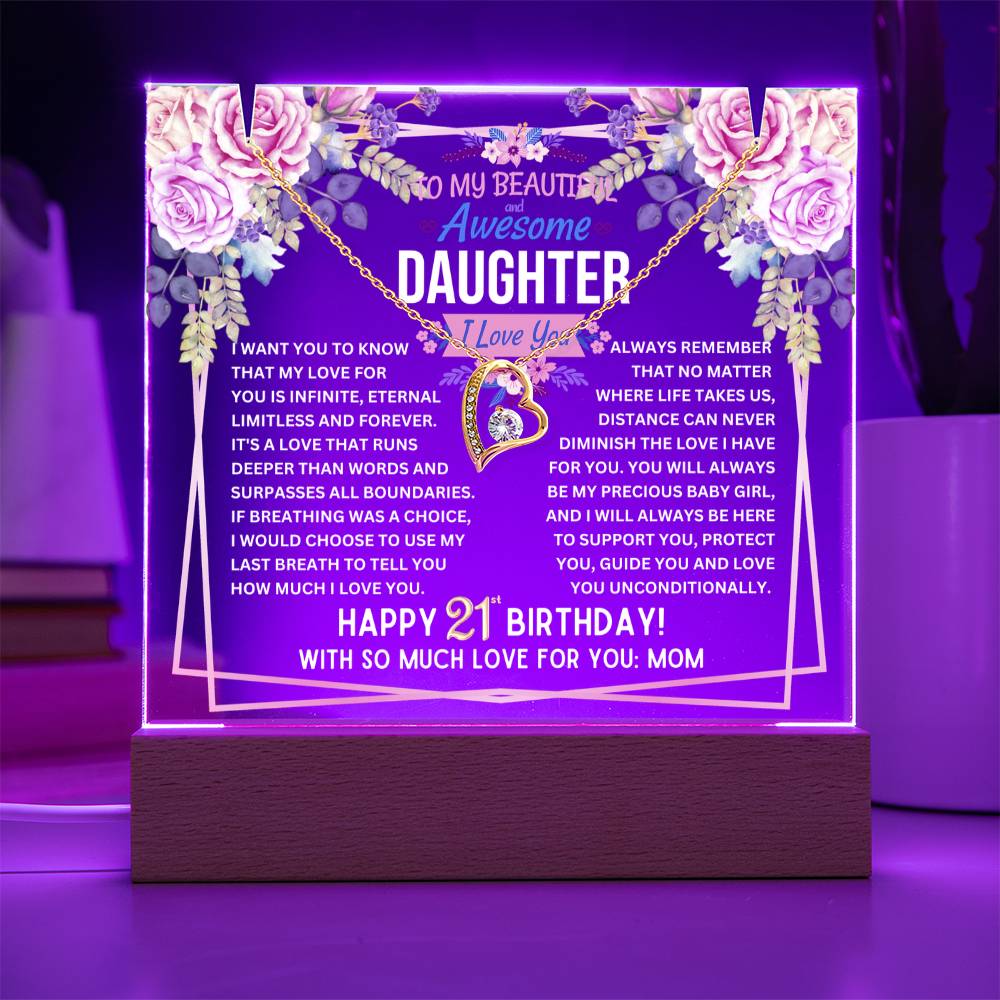 JGF Jewelry Gifts For Family Happy 21st Birthday Gift For Her Gold-Plated Necklace Jewelry Acrylic Daughter Plaque With Stand From Mom