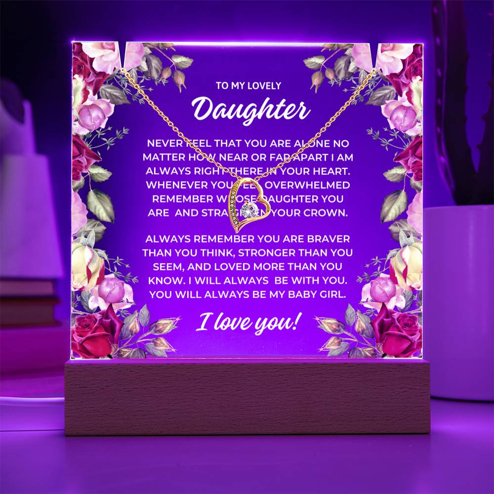 JGF Jewelry Gifts For Family Necklace and Acrylic Daughter Plaque from Mom and Dad Multicolor Display LED