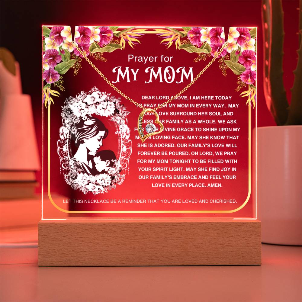 JGF Jewelry Gifts For Family Heart Link Chain Necklace Prayer For My Mom Acrylic Plaque from Daughter and Son with LED Sign Stand