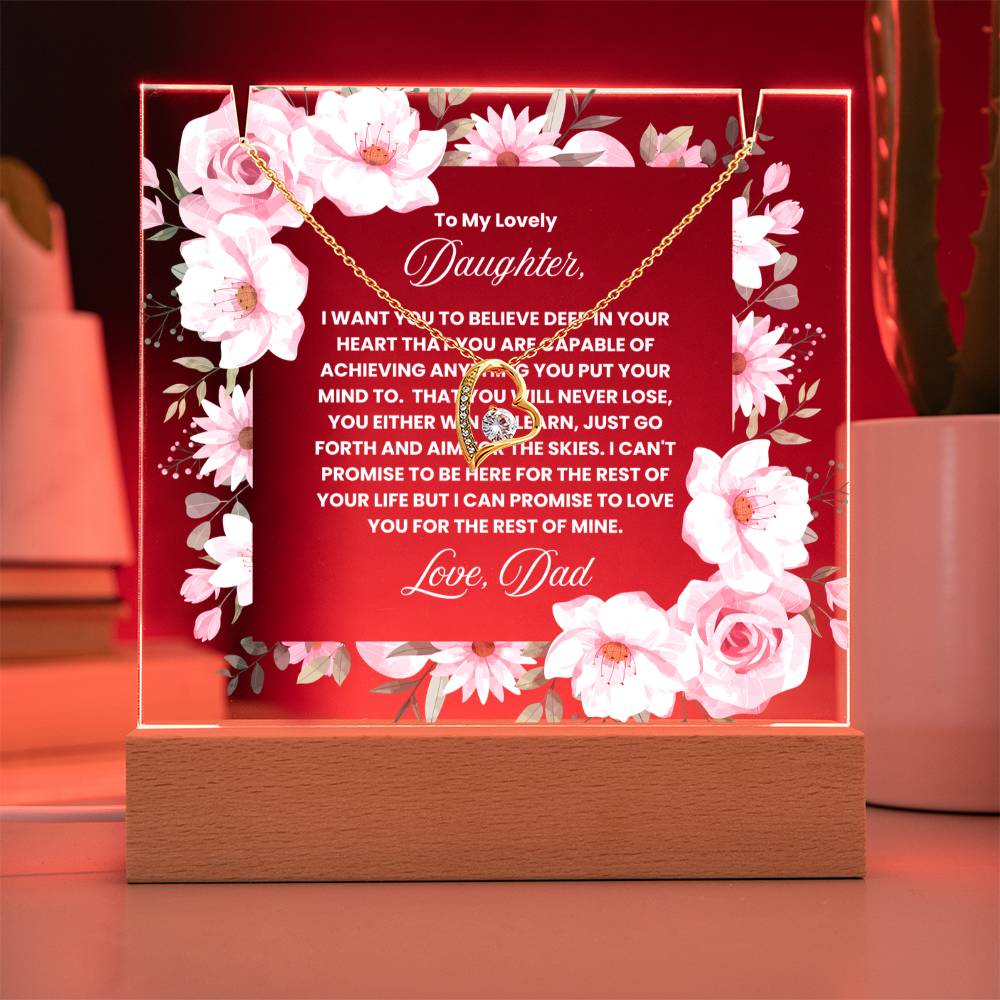 JGF Jewelry Gifts For Family Multicolor Display LED Necklace and Acrylic Daughter Plaque from Mom and Dad