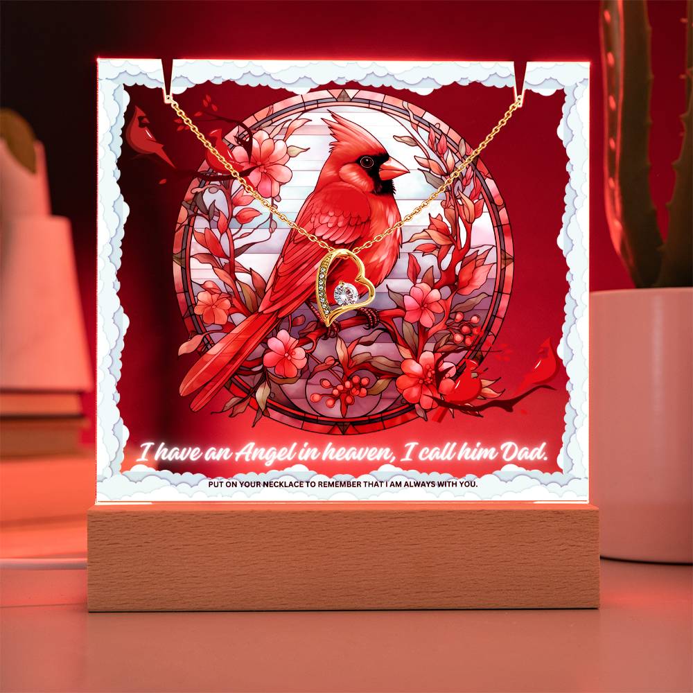 JGF Jewelry Gifts For Family Cardinal Red Birds Sympathy Acrylic Sign I Call Him Dad Heart Necklace