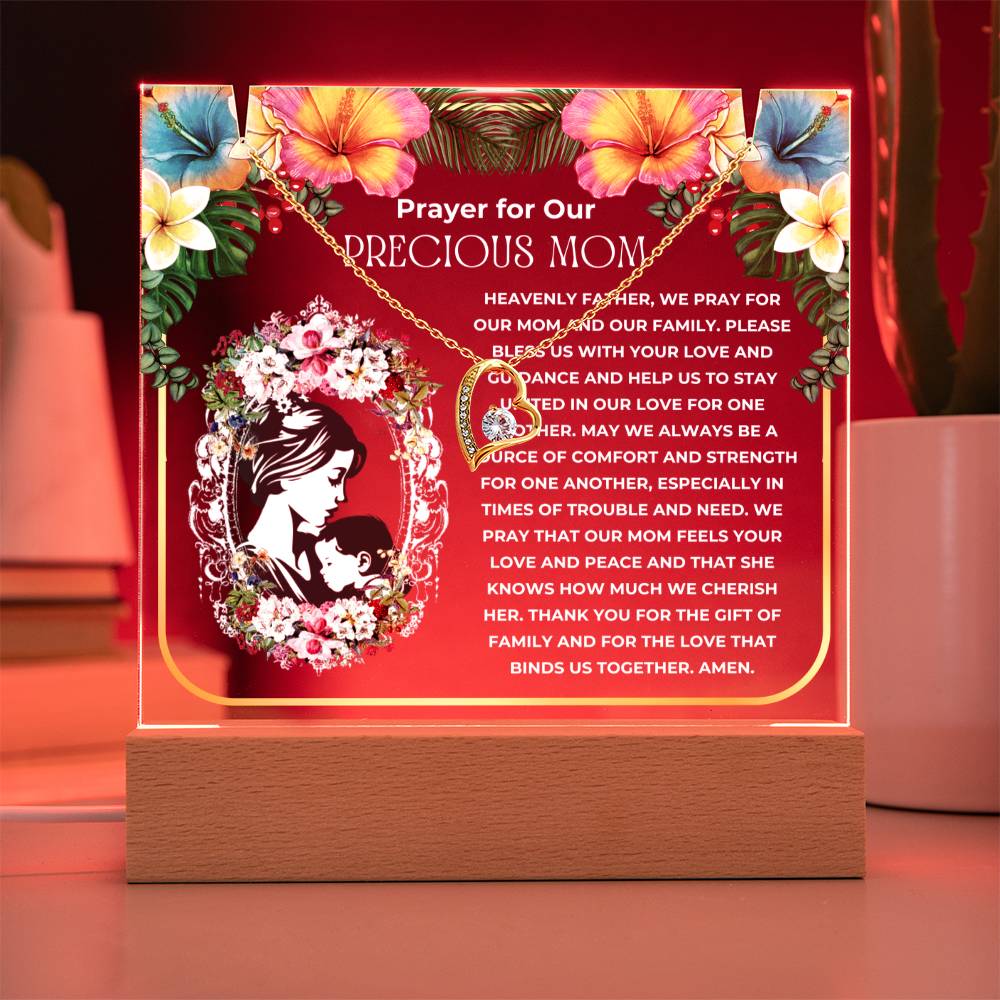 JGF Jewelry Gifts For Family I Love My Mommy Heart Necklace A Prayer For Our Mom Acrylic Plaque with LED Stand From Son and Daughter