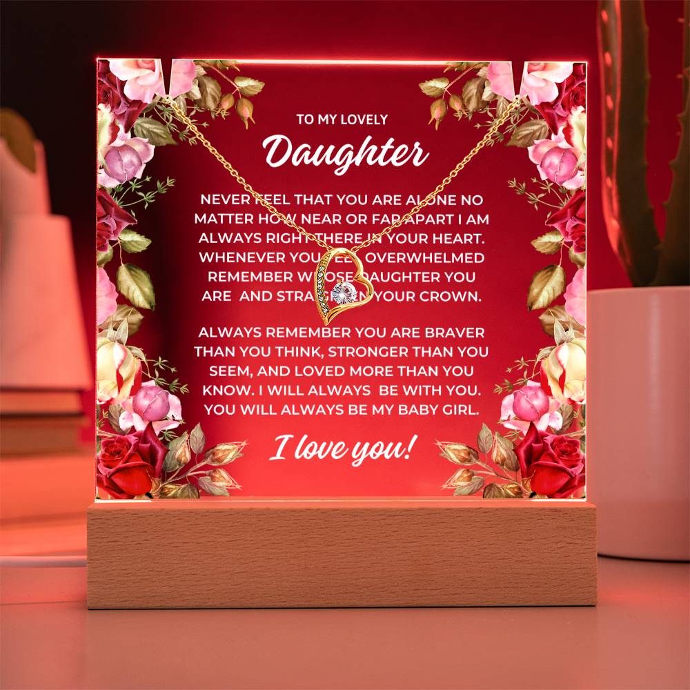 JGF Jewelry Gifts For Family Necklace and Acrylic Daughter Plaque from Mom and Dad Multicolor Display LED