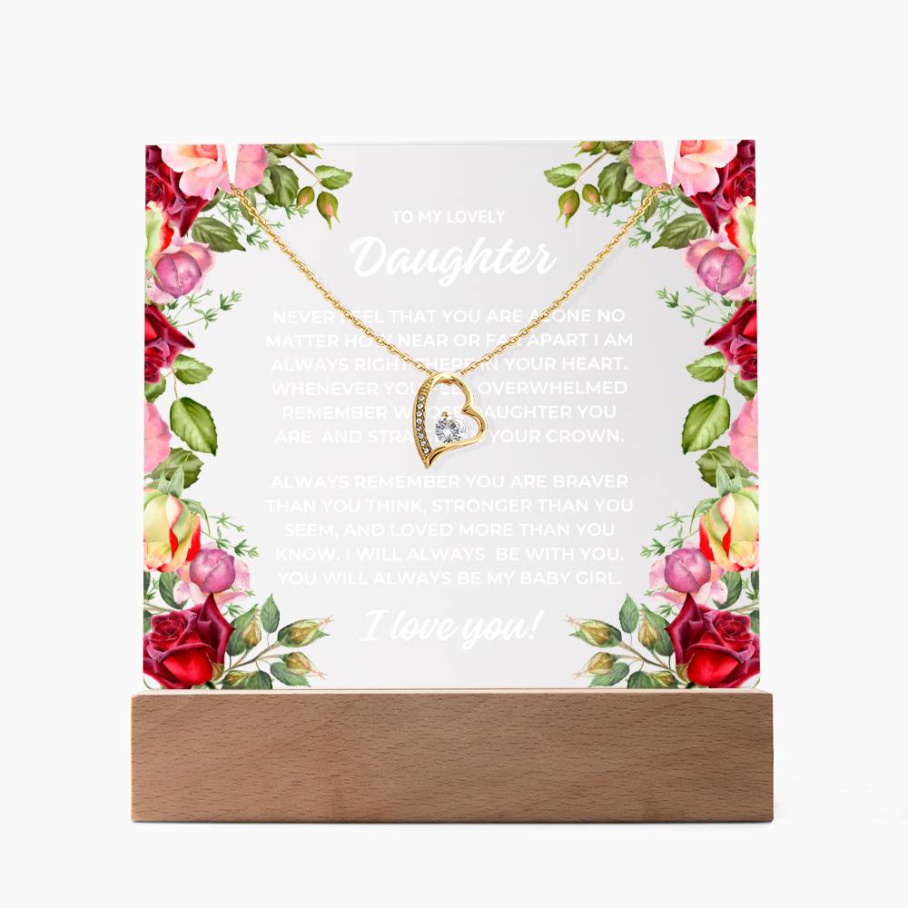 JGF Jewelry Gifts For Family Necklace and Acrylic Daughter Plaque from Mom and Dad Multicolor Display LED