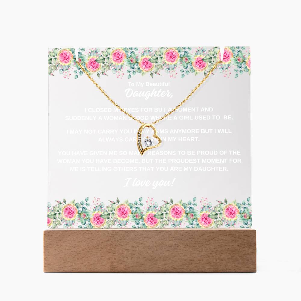 JGF Jewelry Gifts For Family Necklace and Acrylic Daughter Plaque from Mom and Dad