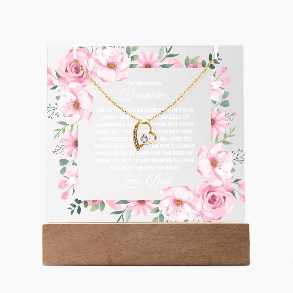 JGF Jewelry Gifts For Family Multicolor Display LED Necklace and Acrylic Daughter Plaque from Mom and Dad