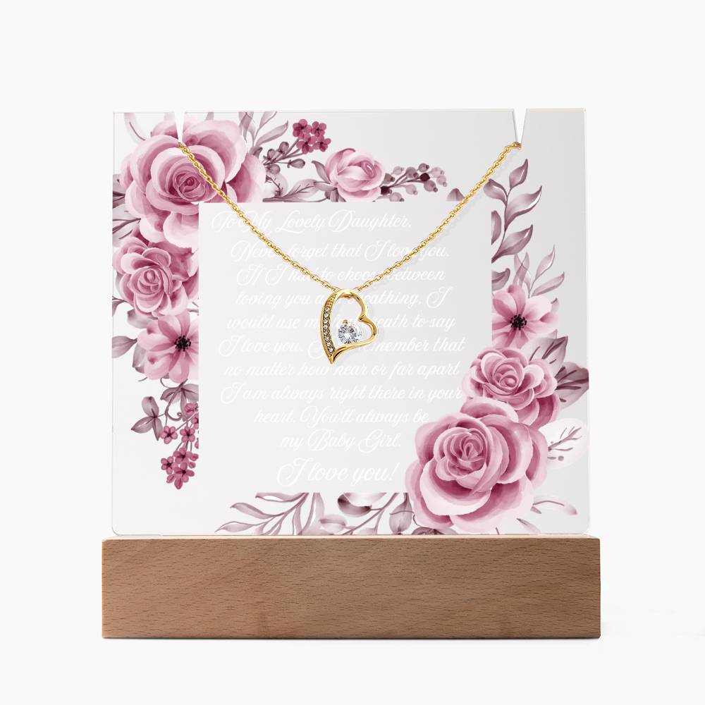 JGF Jewelry Gifts For Family Necklace and Acrylic Daughter Plaque from Mom and Dad Multicolor LED