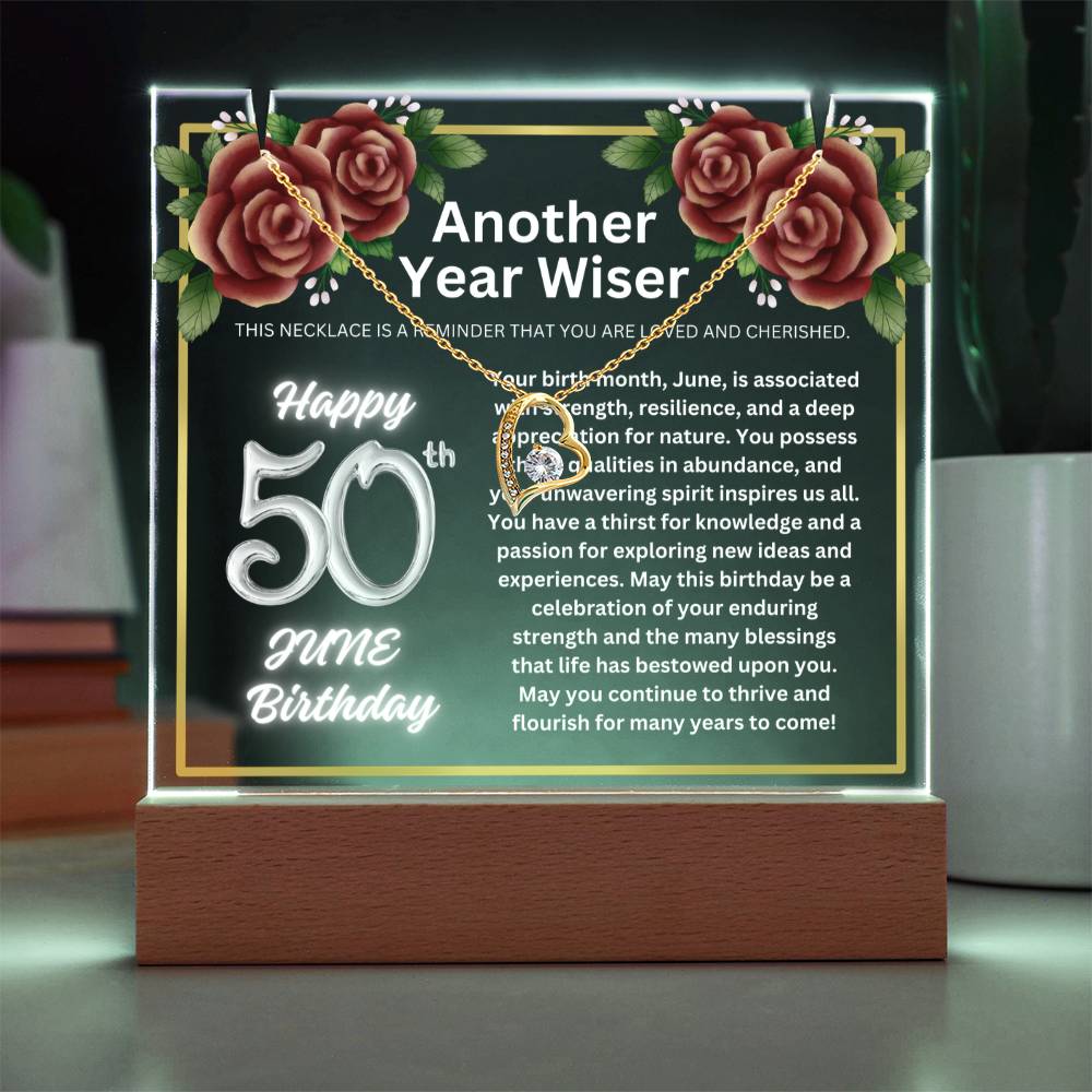 JGF Jewelry Gifts For Family June Happy 50th Birthday Jewelry Card Gifts For Her Necklace Women Party