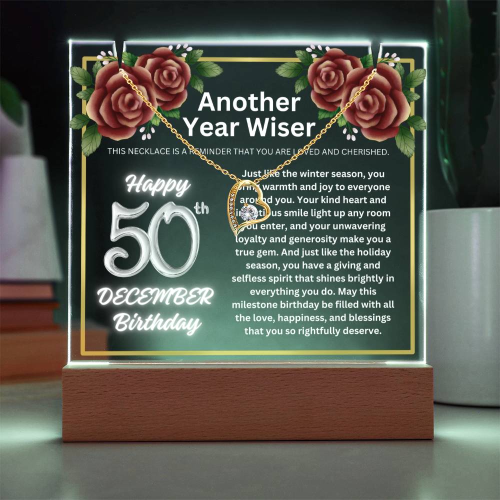 JGF Jewelry Gifts For Family December Happy 50th Birthday Jewelry Card Gifts For Her Necklace Women Party