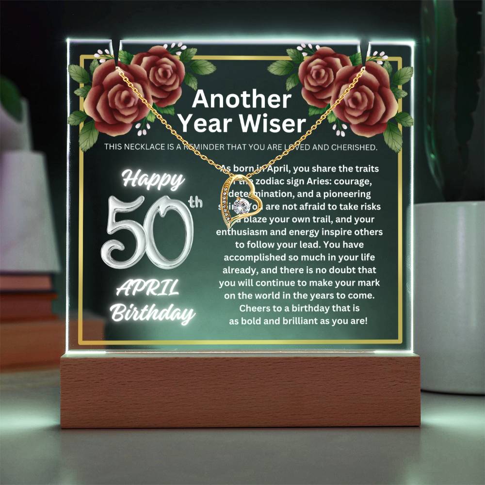 JGF Jewelry Gifts For Family April Happy 50th Birthday Jewelry Card Gifts For Her Necklace Women Party