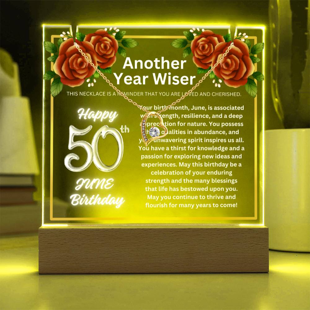 JGF Jewelry Gifts For Family June Happy 50th Birthday Jewelry Card Gifts For Her Necklace Women Party