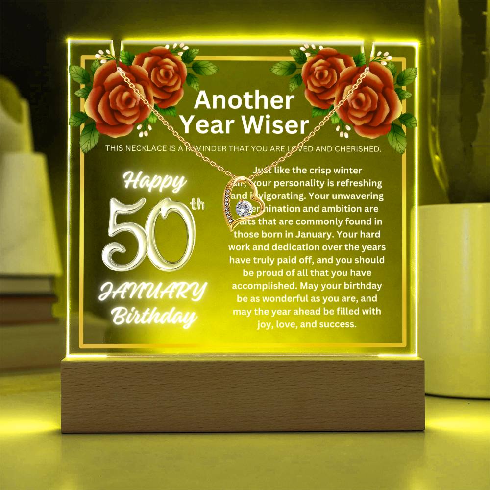 JGF Jewelry Gifts For Family January Happy 50th Birthday Jewelry Card Gifts For Her Necklace Women Party