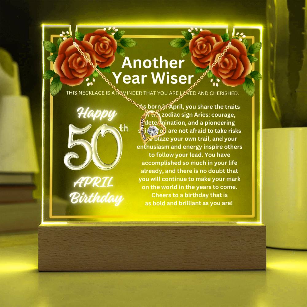 JGF Jewelry Gifts For Family April Happy 50th Birthday Jewelry Card Gifts For Her Necklace Women Party