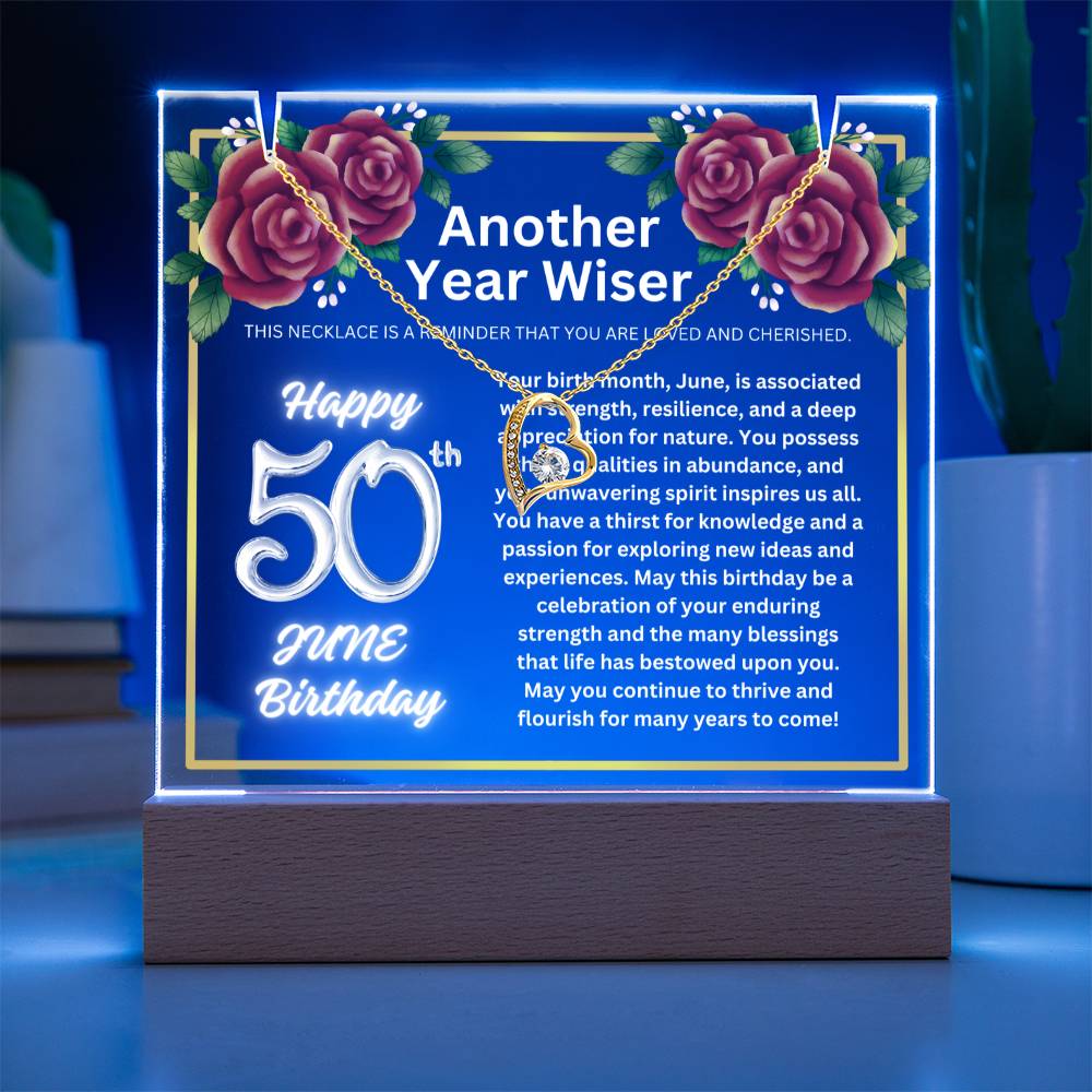 JGF Jewelry Gifts For Family June Happy 50th Birthday Jewelry Card Gifts For Her Necklace Women Party