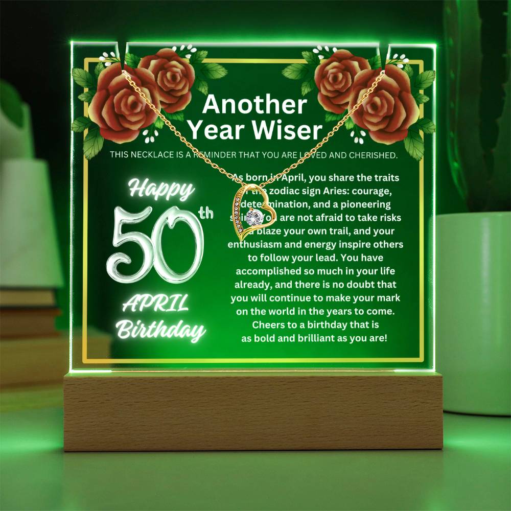 JGF Jewelry Gifts For Family April Happy 50th Birthday Jewelry Card Gifts For Her Necklace Women Party