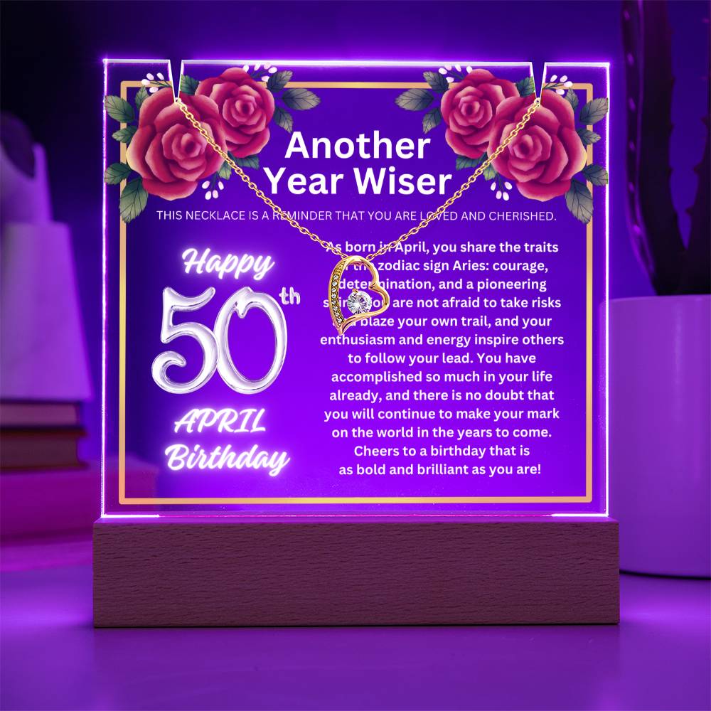 JGF Jewelry Gifts For Family April Happy 50th Birthday Jewelry Card Gifts For Her Necklace Women Party