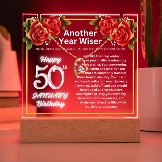 JGF Jewelry Gifts For Family January Happy 50th Birthday Jewelry Card Gifts For Her Necklace Women Party