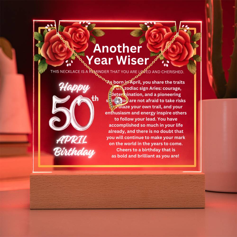 JGF Jewelry Gifts For Family April Happy 50th Birthday Jewelry Card Gifts For Her Necklace Women Party