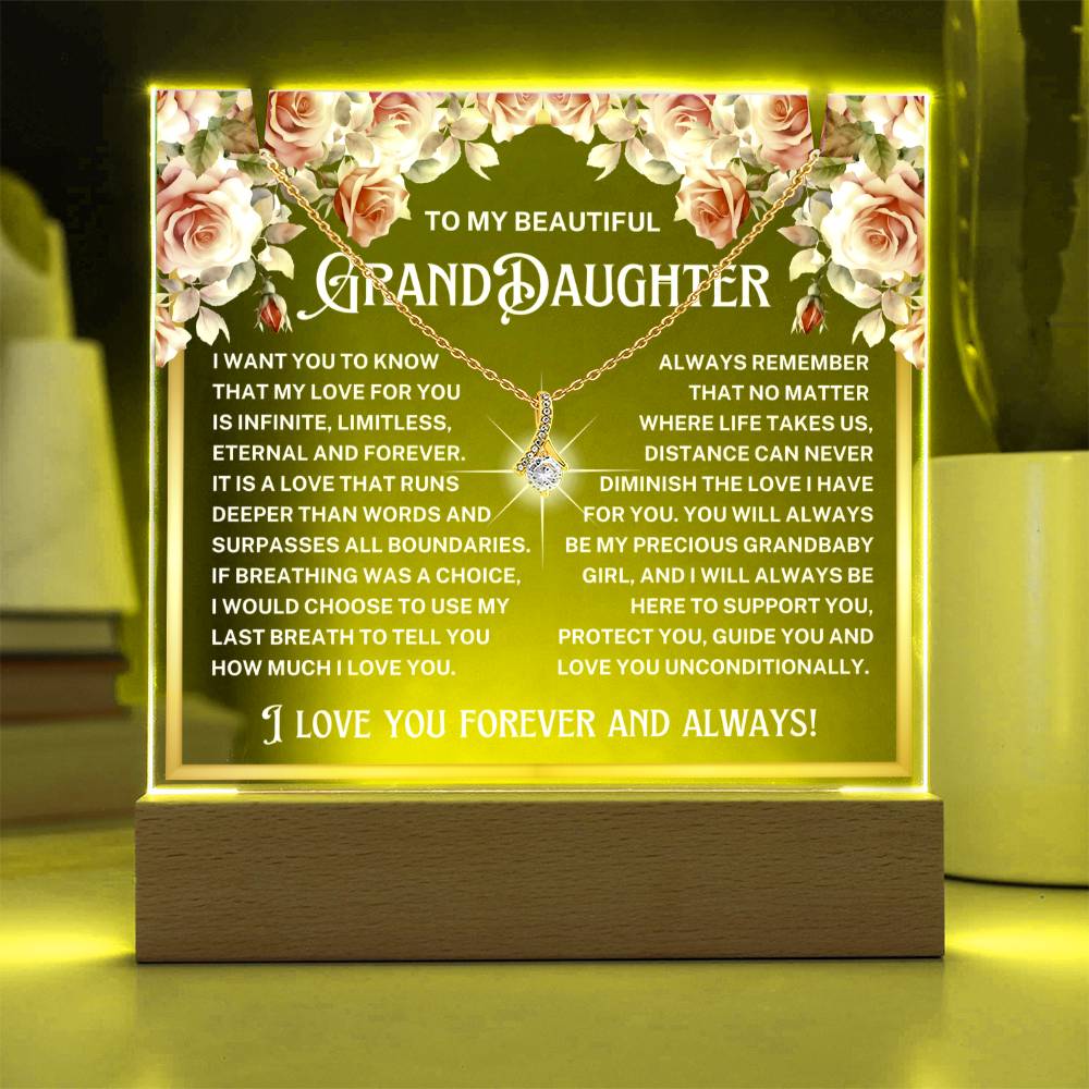 JGF Jewelry Gifts For Family To My Granddaughter Necklace on Here Wedding Day and Acrylic Plaque From Grandma and Grandpa