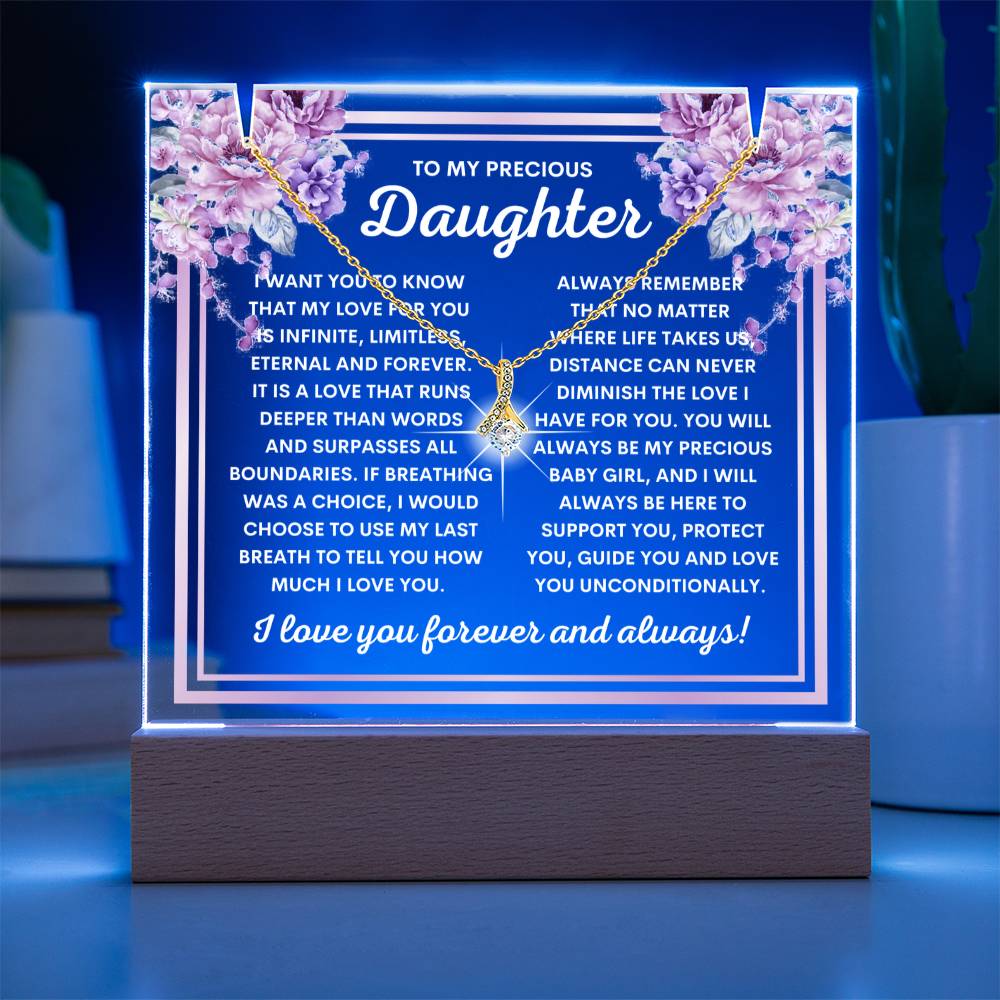 JGF Jewelry Gifts For Family Necklace For Teen Girls Ages 14-18 Daughter and Acrylic Plaque with Base From Mom And Dad