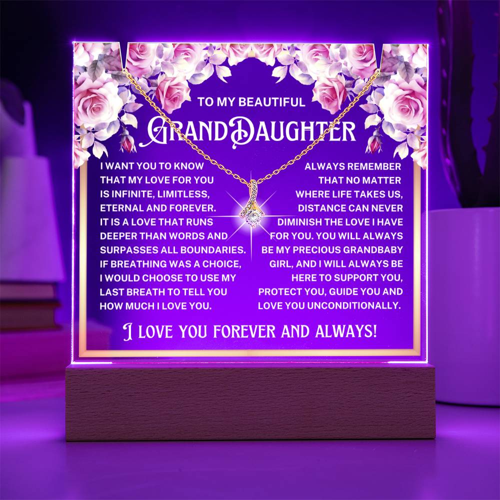 JGF Jewelry Gifts For Family To My Granddaughter Necklace on Here Wedding Day and Acrylic Plaque From Grandma and Grandpa