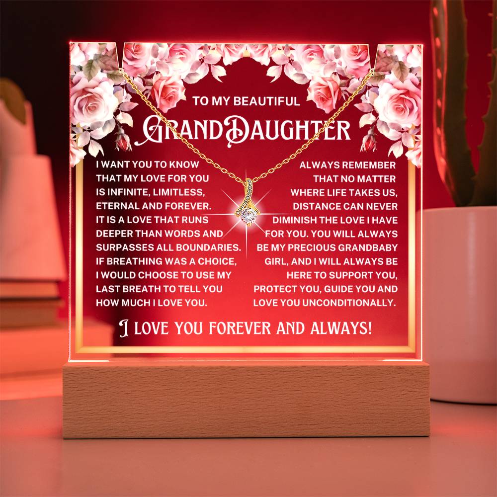 JGF Jewelry Gifts For Family To My Granddaughter Necklace on Here Wedding Day and Acrylic Plaque From Grandma and Grandpa