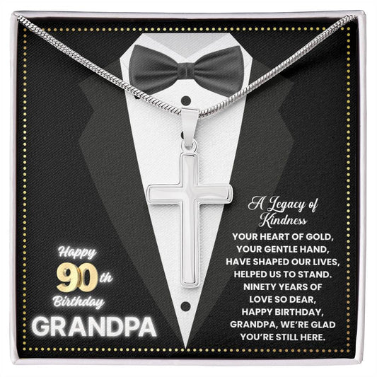 JGF Jewelry Gifts for Family Cross Necklace For Men Happy 90th Birthday Card Grandpa