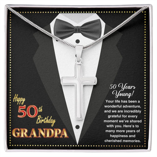 JGF Jewelry Gifts for Family Grandpa Cross Necklace For Men Happy 50th Birthday Card For Him